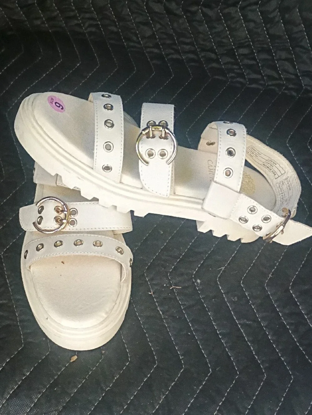 Vince Camuto White Stud-Accent Kids Buckle Sandals